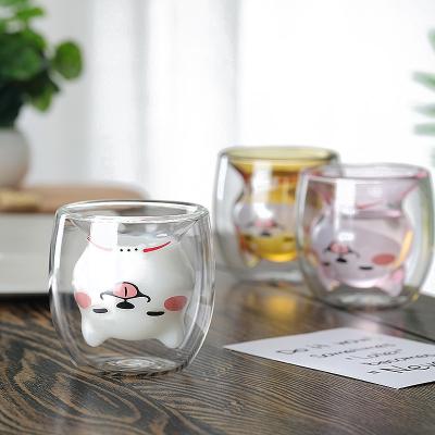 China Wholesale180ml Cute Cartoon Cup Double Wall Glass Drinking Water Stored Coffee Mug for sale