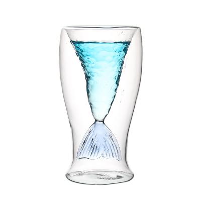 China Cartoon 150ml Handcraft Heat And Cold Resistant Double Layer Glass Mug For Champagne Flutes for sale