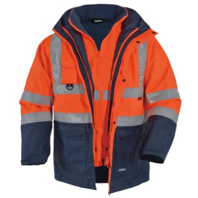 China Water Resistant Raincoat Hi Force 5 In 1 Jacket With Tape Safety Workwear Winter Reflective Jacket for sale