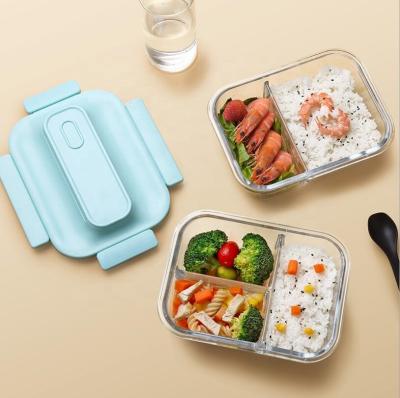 China LULA 1040ml Glass Food Container With Utensil Storage Three Compartments Tiffin Box Bento Food Storage Containers Glass Lunch Box Borosilicate for sale