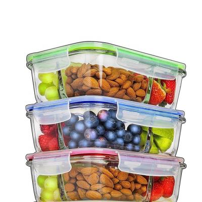 China 2020 Hit Food Grade Glass Microwavable Container Set Borosilicate Kitchen Pyrex Food Bowl With Split Locking Lid for sale