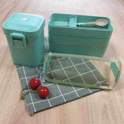 China LULA Wheat Straw Microwavable Lunch Box with Water Bottle for Kids for sale