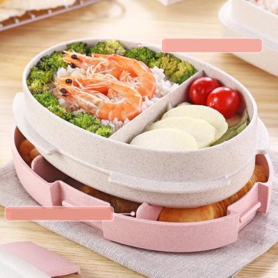 China LULA Oval Recyclable Wheat Straw Pink Eco Friendly Microwavable Bento Lunch Box for sale