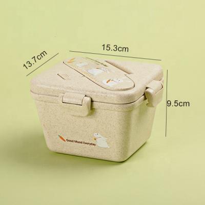 China LULA 750ml Organic Square Wheat Straw Microwave Dinnerware Healthy Material Lunch Box Kids Microwavable With Movable Stand for sale