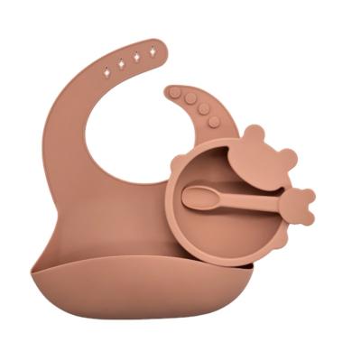 China LULA Silicone Feeding Set Bowls Contemporary with Suction Silicone Bibs for Babies Infant Baby Dinnerware Set for sale