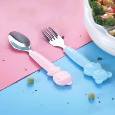 China BPA Free LULA Training Baby Fork and Baby Feed Stainless Steel Self Feeding Spoon Utensil Set for Toddler for sale