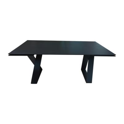 China (Other) Modern Black Rectangle Dining Table Furniture 2.6 Meters Adjustable Tempered Glass for sale