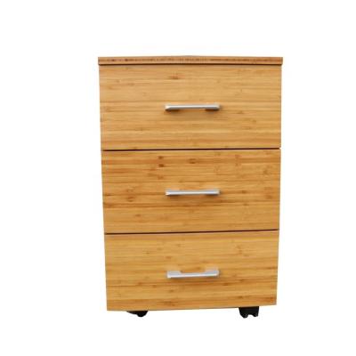 China Sustainable 3 Drawer Bamboo File Cabinet With Wheel File Cabinets Rolling Office Furniture for sale