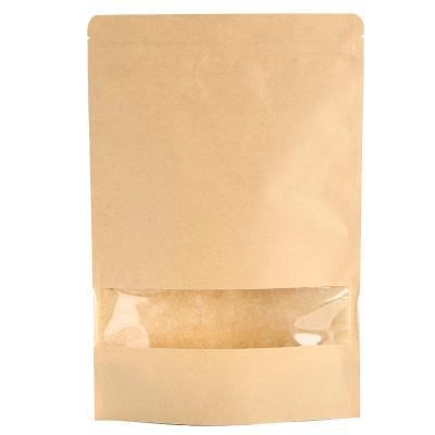 China Biodegradable Resealable Ziplock Food Storage Doypack Heat Sealable Packaging Pouches Stand Up Zipper Brown Kraft Paper Bag With Clear Window for sale