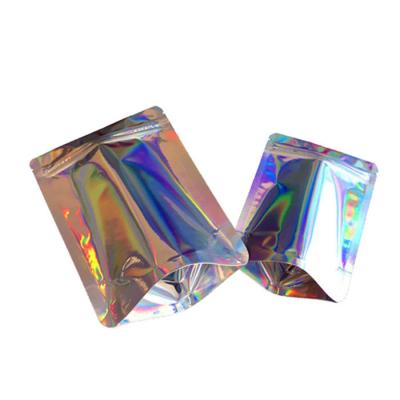 China Recyclable Holographic Shinny Eyelash Mylar Bags Kit Cosmetic Self Adhesive Packaging Bag Custom Printed Laser Foil Mylar Zipper Bag for sale