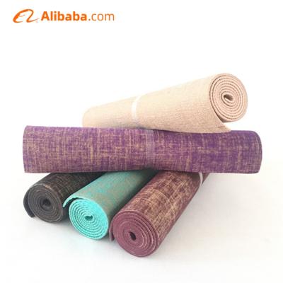 China Non-slip Yoga Mat Exercise Pad Jute PVC Yoga Mat Nature Yoga Pilate Exercise Thickness 5mm Canvas Material for sale