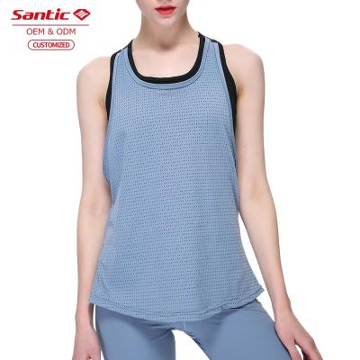 China 2022 Santic OEM Women's Breathable 2pcs Workout Sports Bra With Tank Top Working To Use Yoga Tights for sale