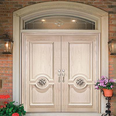 China HS-YH8045 Exterior Luxury Sound Insulation Home Residence Villa Front Entry Doors Durable And Weather Proof Double Door White Wooden Design for sale