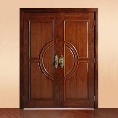 China Exterior Modern Solid Teak Wood Sound Insulation Compound Front Entry Doors Double Wood Design With Frame for sale