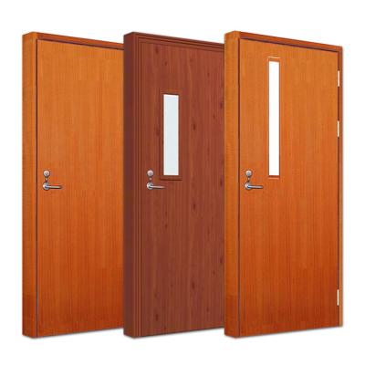 China HS-SWFD5 Modern Internal Fire Protection School Office Class Room Walnut Color Veneer Fire Rated Flush Wooden Doors with Fire Proof View Panel for sale