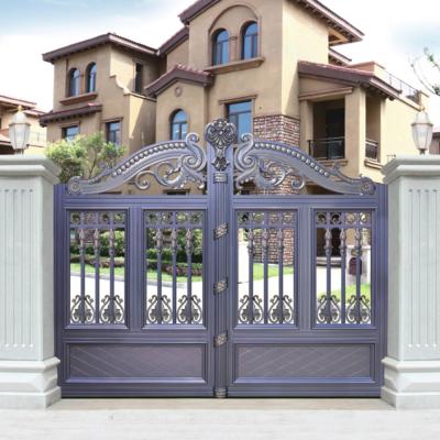 China Remote control gate yard fence home HS-LH010 villa garden art metal main entrance gates easily compiled aluminum designs for sale