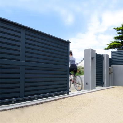 China HS-MG43 External Aluminum Automated Sliding Front Barrier Gate Gates Modern Aluminum House Villa Villa Gate Designs for sale