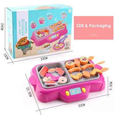 China Cooking Play Toys Multiple Works House Kitchenware Plastic Play Toy 2 in 1 Hot Electric Baby Pot and Grill Simulation Kitchen Toy Wholesale for sale