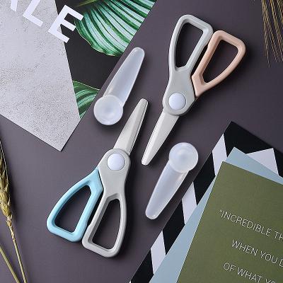 China BPA Free Magnetic Kitchen Scissor Holder Cover Baby Food Using Worry Portable Fits All Steps Ceramic Baby Kids Scissors for sale