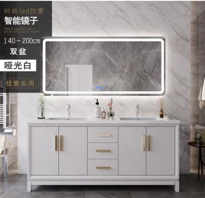 China Eco-friendly Water Proof LED Backlit Mirror With Anti Fog Function Wall Mounted Makeup Bathroom Vanity Cabinet With Cosmetic Bath Sink for sale