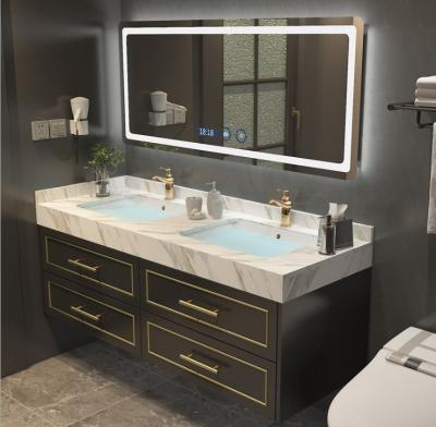 China Water Proof Modern Simple Bathroom Vanity Cabinet With LED Mirror And Cosmetic Bath Sink for sale