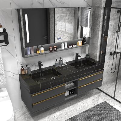 China Cheap environmental protection hot sale price modern rock stone bathroom vanity cabinet suits with LED mirror furniture for sale