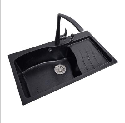 China With Faucet Aiweiluo Undermount Price Deep Triple Wheels Best Granite Black Quartz Kitchen Sink for sale