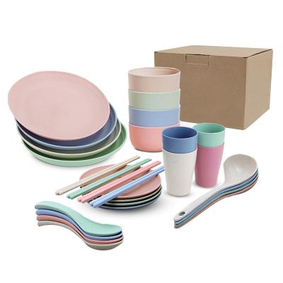 China Sustainable Wheat Straw Tableware Set Eco Friendly Biodegradable Chopsticks Rolls Wheat Straw Tableware Dish Spoon Cup Set for sale