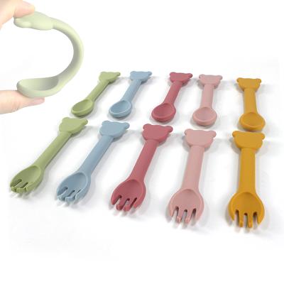 China 100% Viable Silicone Form Tableware Food Grade Silicone BPA Free Weaning Set Kids Bamboo Silicones Administer Dinner Soft Feeding Spooning Training for sale