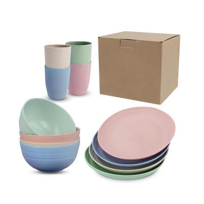 China Amazon Sustainable Hot Sale Wheat Straw Bowls Cups Plates Dinnerware Eco - Friendly Sets for sale