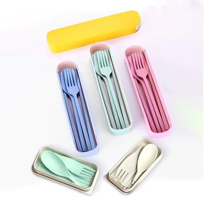 China Viable Wheat Straw Spoon Chopsticks and 3pcs Fork Student Adult Travel Tableware with Box Gift Tableware Chopsticks Spoon Portable Fork for sale