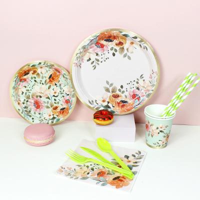 China 100% Hawaiian DAMAI New Design 8 Guests Flower Eco-Friendly Garden Party Girl Birthday Tea Party Decoration Tableware Supplies for sale