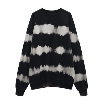 China Custom Cotton Women's Black Tie Dye Crewneck Sweatshirt Breathable Women for sale