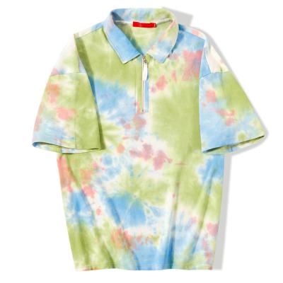 China Breathable Half Zipper Mens Shirts Cotton Polo Shirts 100% Cotton Tie Dye Fabric for sale