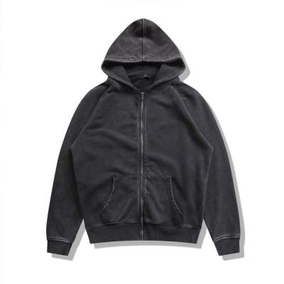 China Breathable High Quality Washed Kangaroo Pockets Custom Zipper Cotton Hoodie Black Wholesale for sale