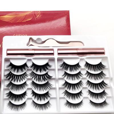 China 10Pairs Natural Magnetic Long Eyelashes Set Manual Natural Magnetic Waterproof Liquid Eyeliner Magnets Lashes Tweezers Set for sale