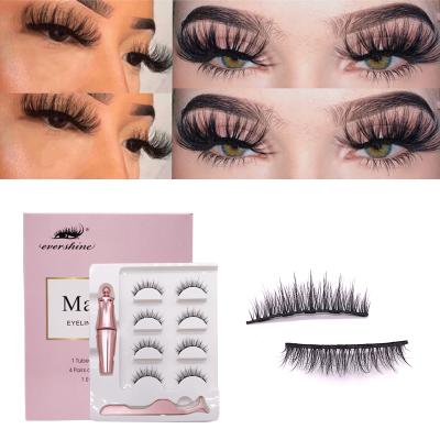 China Natural Long 4 Pairs Magnetic Wicks Eyeliner Five Magnet Liquid Eyelash Set With Tweezers Magnetic False Eyelash for sale