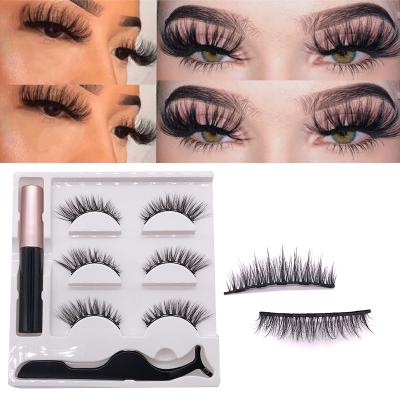 China Long Natural 3 Pairs 3D False Eyelashes Natural Eyeliner And Magnetic Liquid Eyelash Tweezers for sale