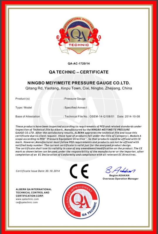 CE - Ningbo Meiyi Meite Pressure Gauge Co., Ltd