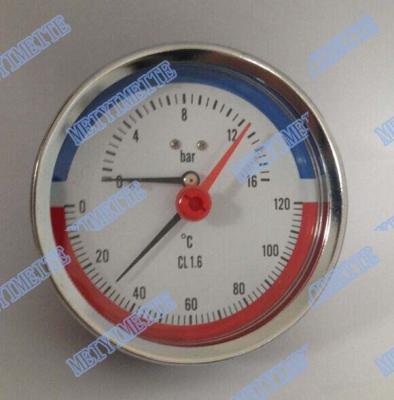 China 80mm Stahl-Gehäuse Temperaturmanometer, Messingstamm Rückseiten Manometer zu verkaufen