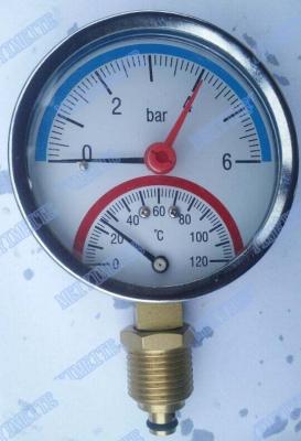 China 3-Zoll-unteres Stahlgehäusetemperaturmanometer mit 1/2 Zollverbindungsstück zu verkaufen