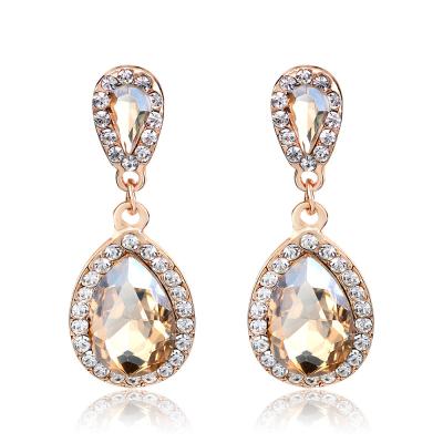 China CLASSIC Gold Plated Champagne Sterling Silver Pear Cut Diamond Dangle Earrings Bridal Jewelry for sale