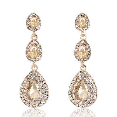 China Newest CLASSIC Zirconia Diamond Drop Hoop Earrings Champagne Oval Crushed Ice Cubic Women Jewelry for sale