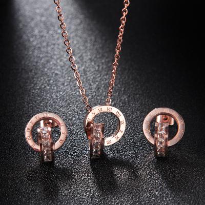 China Fashion New Fashion Color Diamond Non-fading 18k Roman Numeral Necklace Rose Gold Necklace Jewelry Titanium Steel Necklaces And Earrings for sale