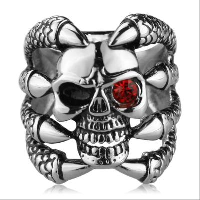 China Men's Punk Dragon Claw Skull Gothic Biker Rings, Black Silver Rock Stainless Steel Rings For Men for sale