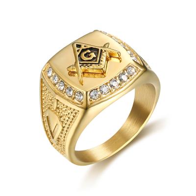 China FASHIONABLE 14K Gold Plating Classic Vintage AG Fraternity Stainless Steel Masonic Ring for sale