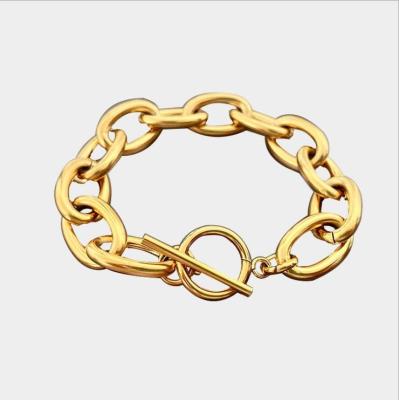 China 2020 Hiphop Gold Plated Stainless Steel Clasp Chain Link Bracelet Toggle Women for sale