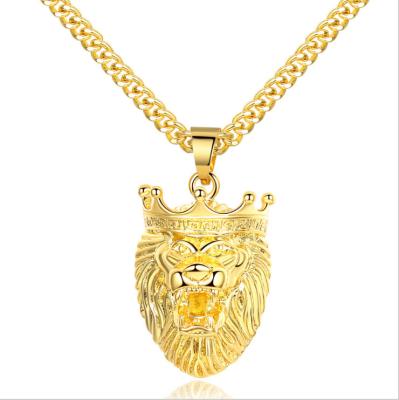 China Lion Head Hollow Creative Men's Dominion Lion Accessories Hip Hop Hip Hop Necklace Crown Pendant New for sale