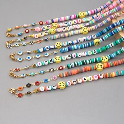 China 2020 FASHION Gold Plated Evil Eye Face Chain Necklace I AM Pearl Polymer Clay Necklace Masking SMILE Chain For Glasses for sale