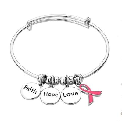 China Custom LOVE FAITH HOPE CLASSIC inspired pink ribbon breast cancer awareness charms Alex and ani bracelets for women for sale